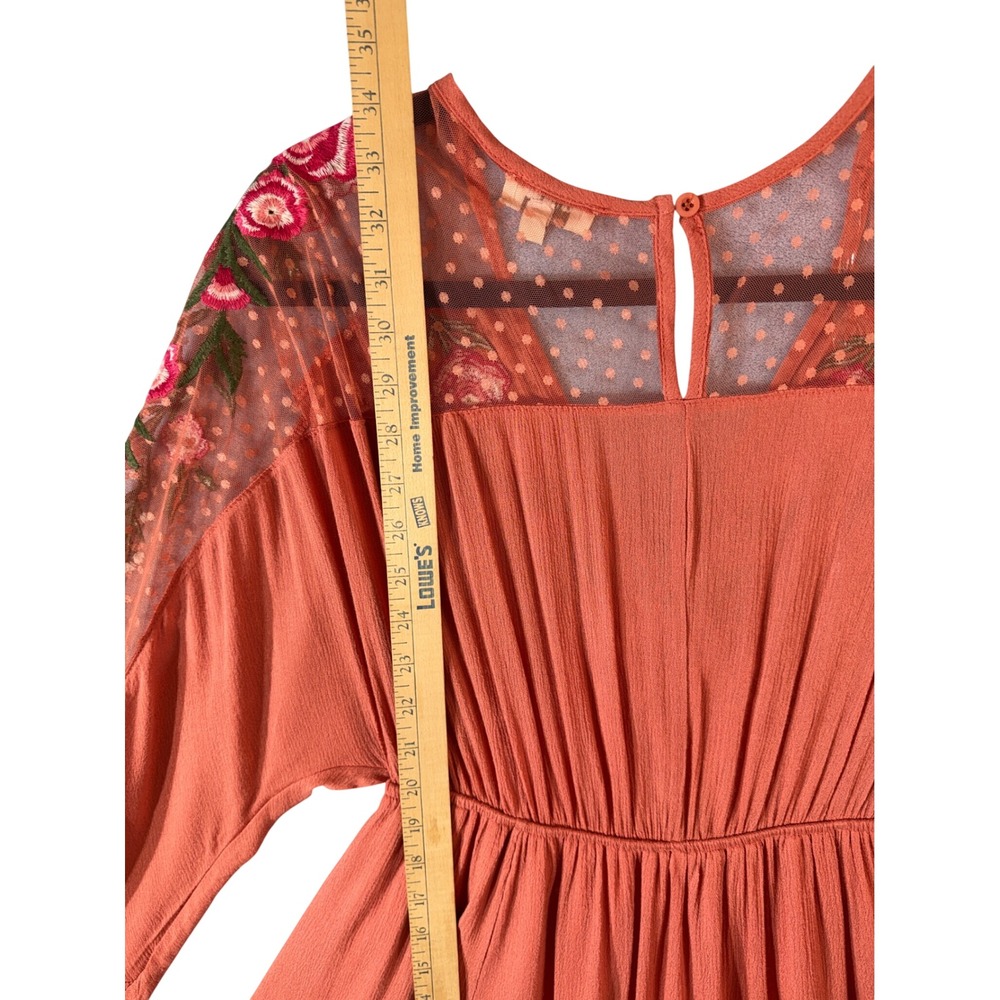 Umgee Coral Embroidered Mesh Sleeve Boho Babydoll Tunic Top Size Large - Picture 6 of 11
